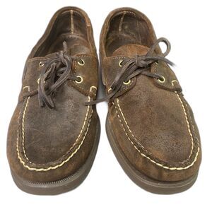 SEBAGO Docksides Portland Nubuck Distressed Dark Brown Boat Shoes Mens 11